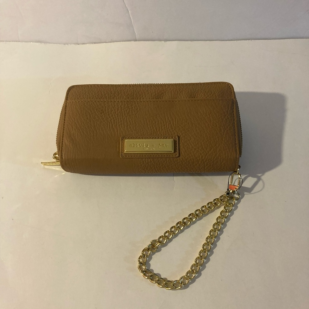 Olivia + Joy Tan Wristlet Wallet with Gold Chain